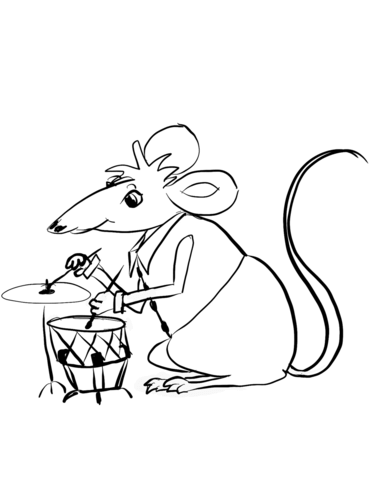 Mouse Playing Drums Coloring Page